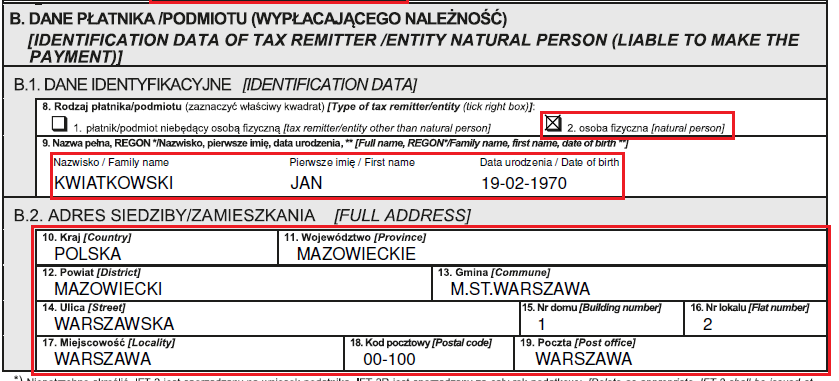 deklaracja IFT_2R IFT_2R - dane podatnika