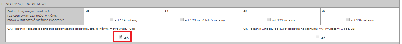 podatnik korzysta z obniżenia zobowiązania podatkowego - zaznaczenie