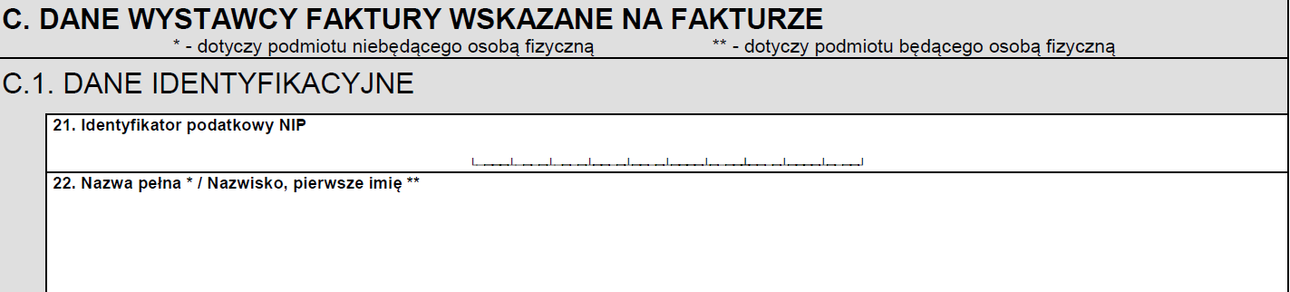 ZAW-NR dane wystawcy faktury