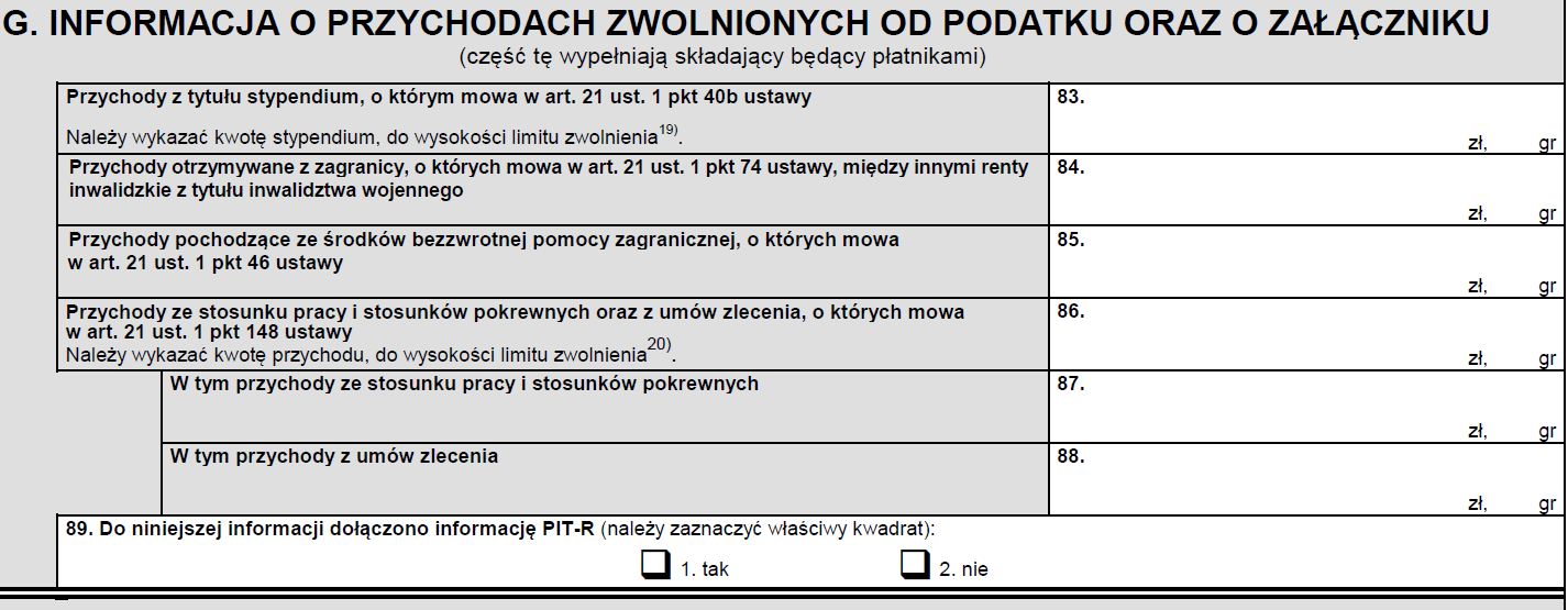 PIT-11 część G zmiany