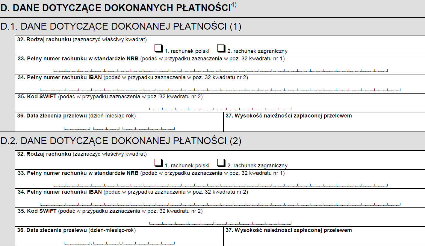 ZAW-NR - dane dotyczące dokonanych płatności