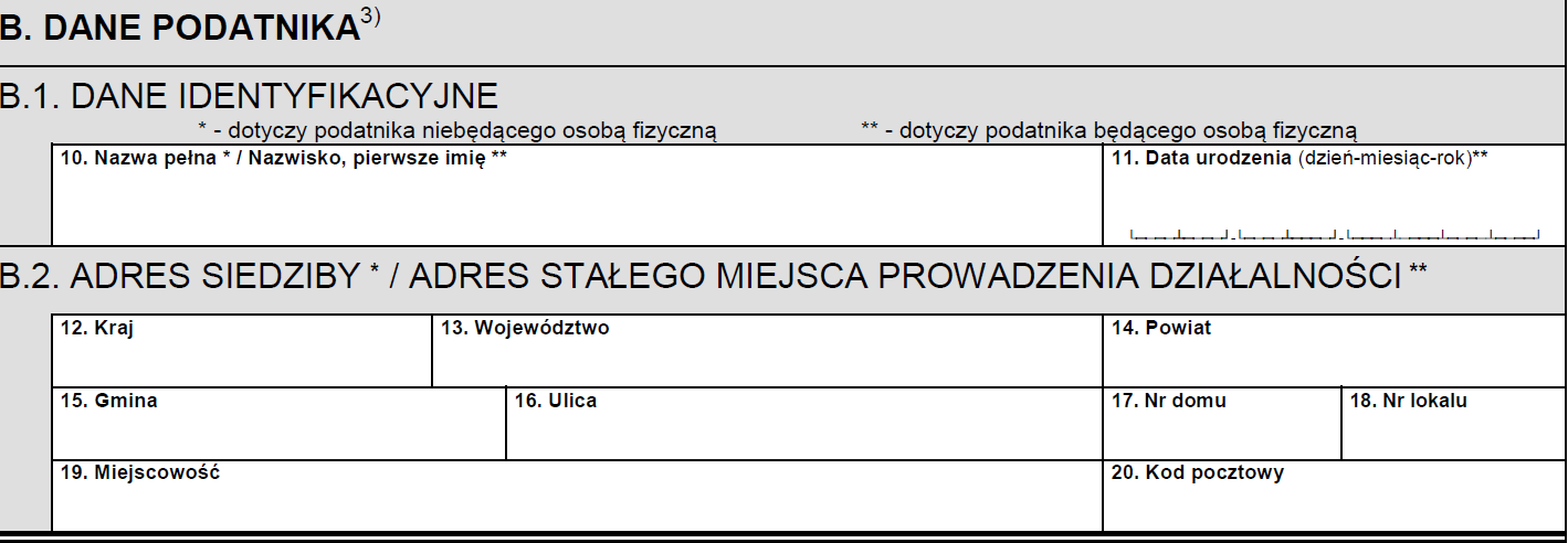 ZAW-NR dane podatnika ZAW-NR dane podatnika