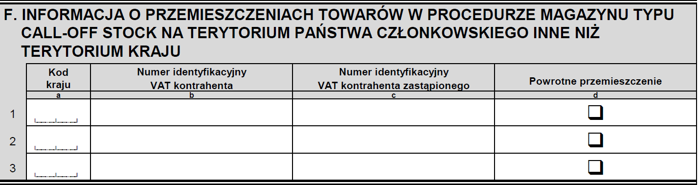 call off stock na formularzu VAT-UE