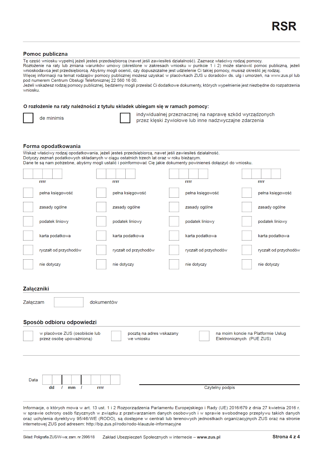 Wniosek RSR - forma opodatkowania oraz sposób odbioru odpowiedzi