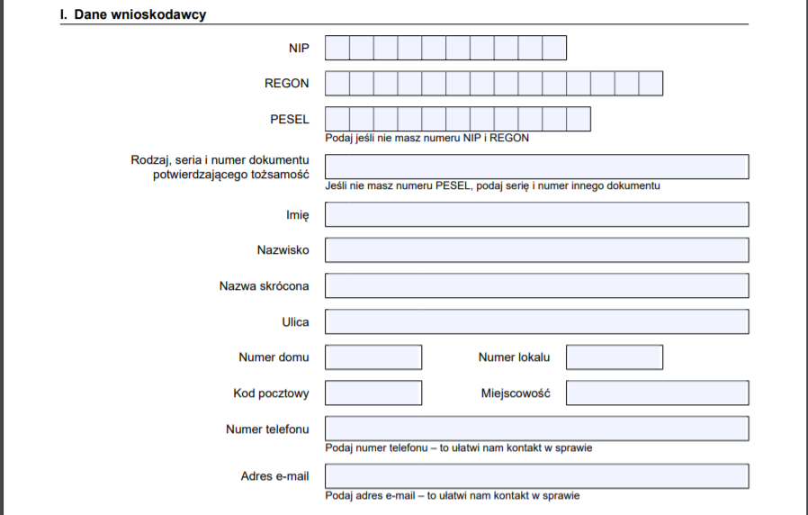 Wniosek RDO - dane wnioskodawcy