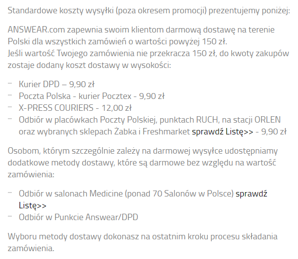 opcje dostawy opcje dostawy