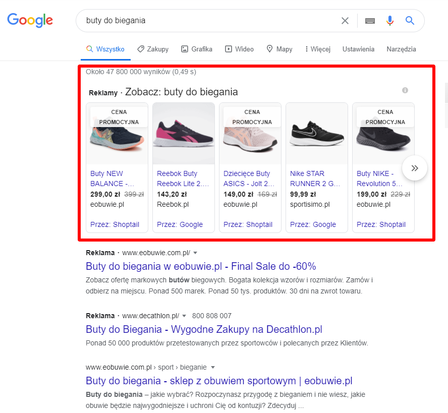 google shopping widok wyników