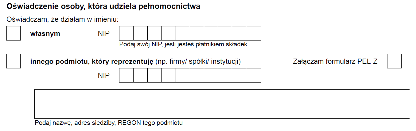 ZUS PEL oswiadczenie