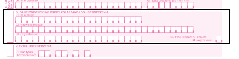 dane ewidencyjne osoby zgłaszanej do ubezpieczenia