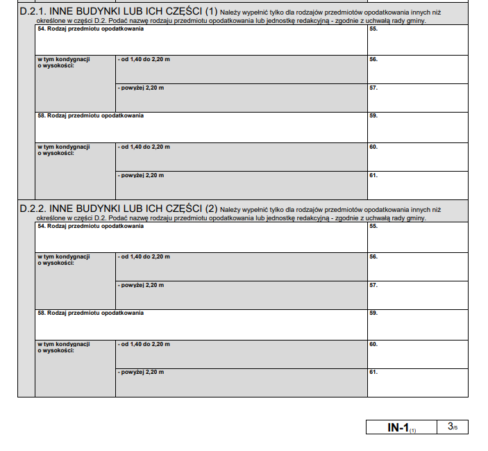zgłoszenie nieruchomości do opodatkowania formularz-in-1 część D inne budynki