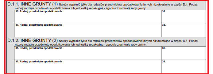 zgłoszenie nieruchomości do opodatkowania in-1 część D.1.1. inne