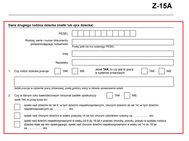 druk z-15a dane drugiego rodzica