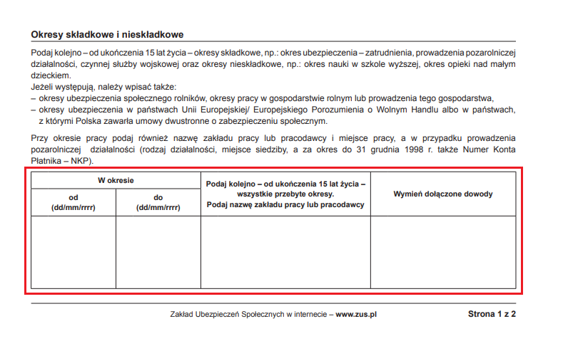 erp-6 okresy składkowe i nieskładkowe