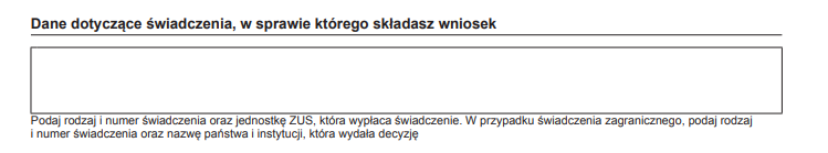 dane dotyczące świadczenia