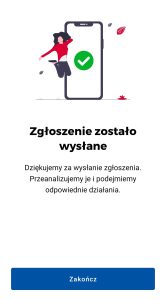 zgloszenie zostało wysłane - komunikat w aplikacji