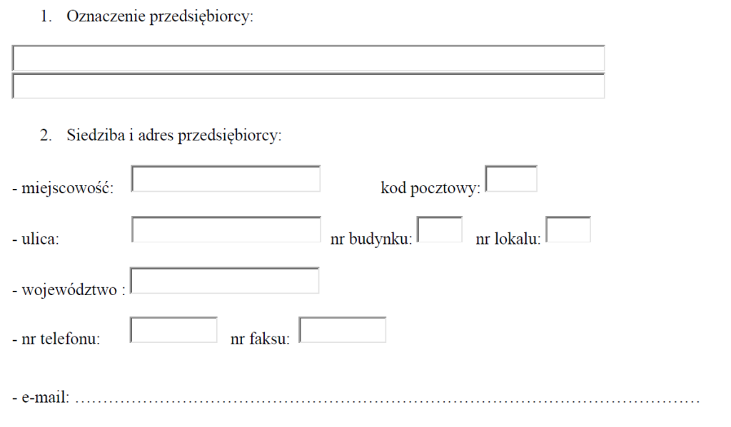 dane przedsiębiorcy