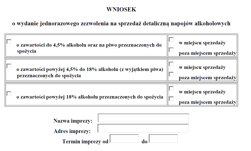 wniosek o wydanie jednorazowego zezwolenia