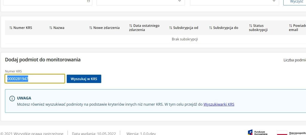 newsletter KRS - wyszukaj w KRS