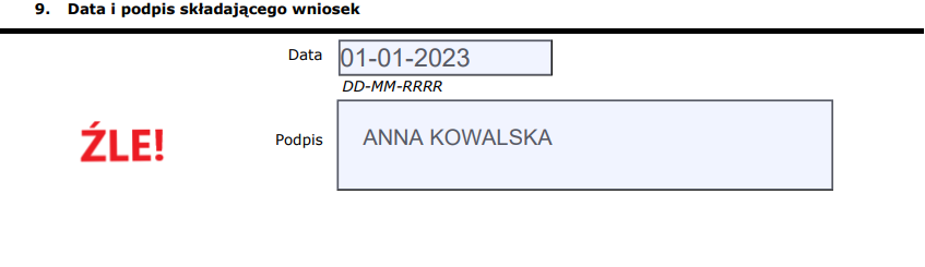 interaktywne wnioski o wydanie zaświadczeń - niepoprawny podpis