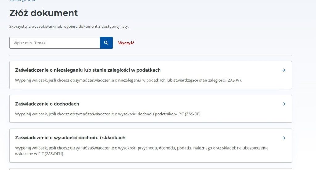 wniosek o wydanie zaświadczenia - rodzaj dokumentu