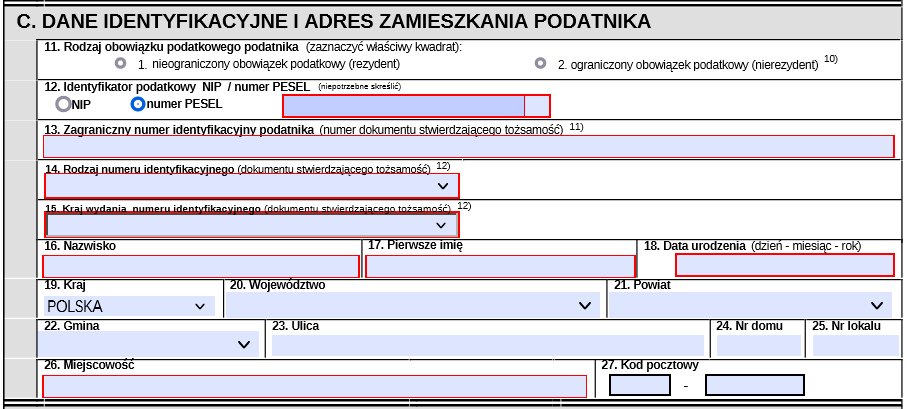 PIT-11 dane podatnika