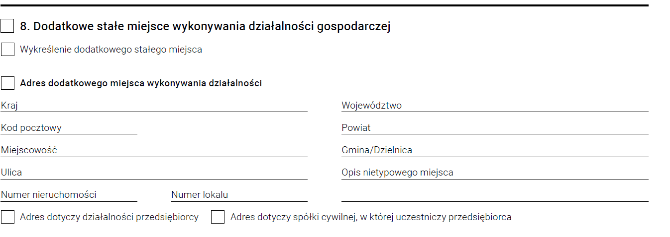 CEIDG-1 - dodatkowe stałe miejsce wykonywania działalności