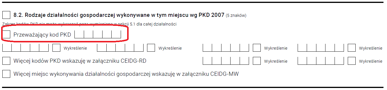 CEIDG-1 - przeważający kod PKD