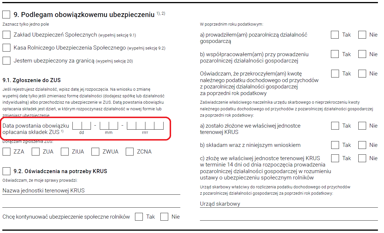 CEIDG-1 - ubezpieczenia ZUS