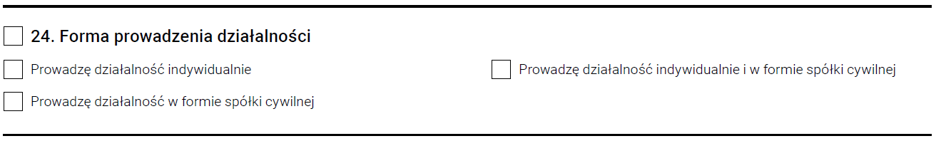 wniosek do CEIDG - forma prowadzenia działalności