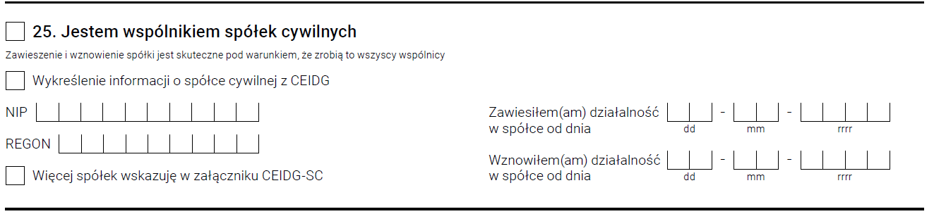 wniosek do CEIDG - wspólnik spółki cywilnej