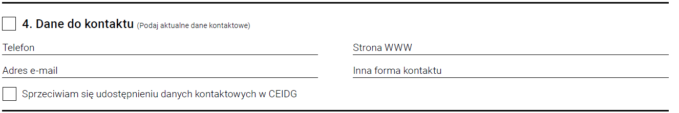 wniosek CEIDG-1 -  dane kontaktowe