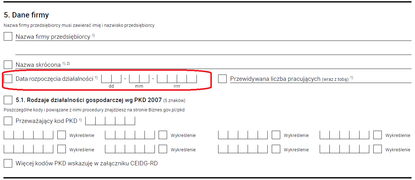 wniosek CEIDG-1 -  dane firmy
