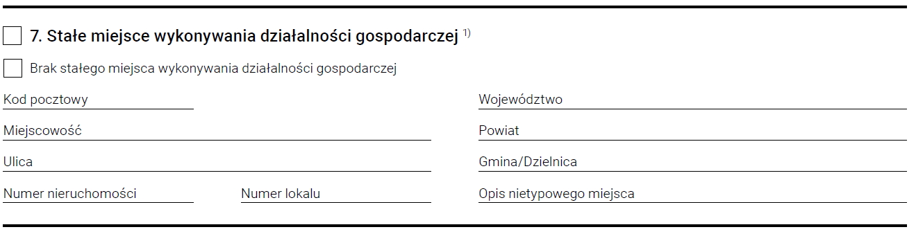 CEIDG-1 - stałe miejsce wykonywania działalności