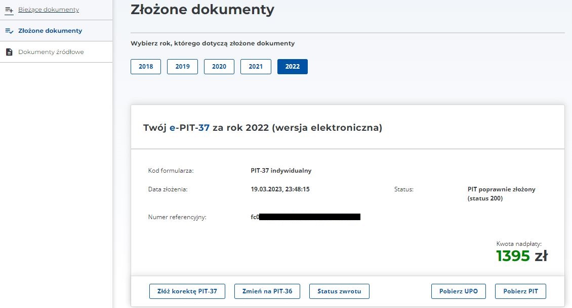 Twój e-PIT - złożone dokumenty 