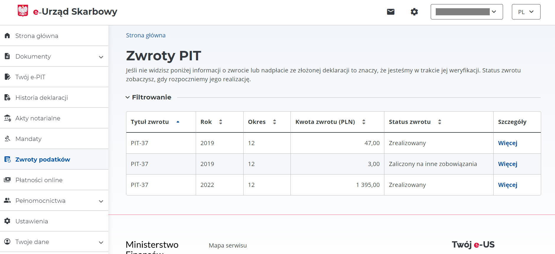 Twój e-PIT - zwroty PIT