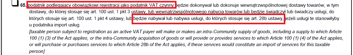 Nabycie usług - podatnik VAT czynny