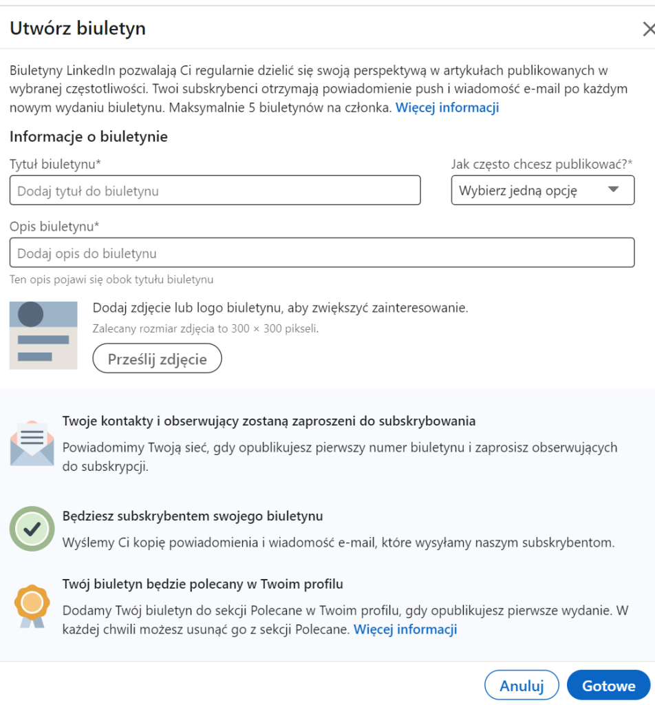 Biuletyny na LinkedIn - szczegóły biuletynu