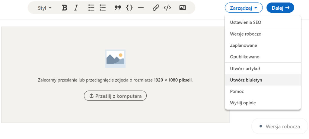 Biuletyny na LinkedIn - utwórz biuletyn