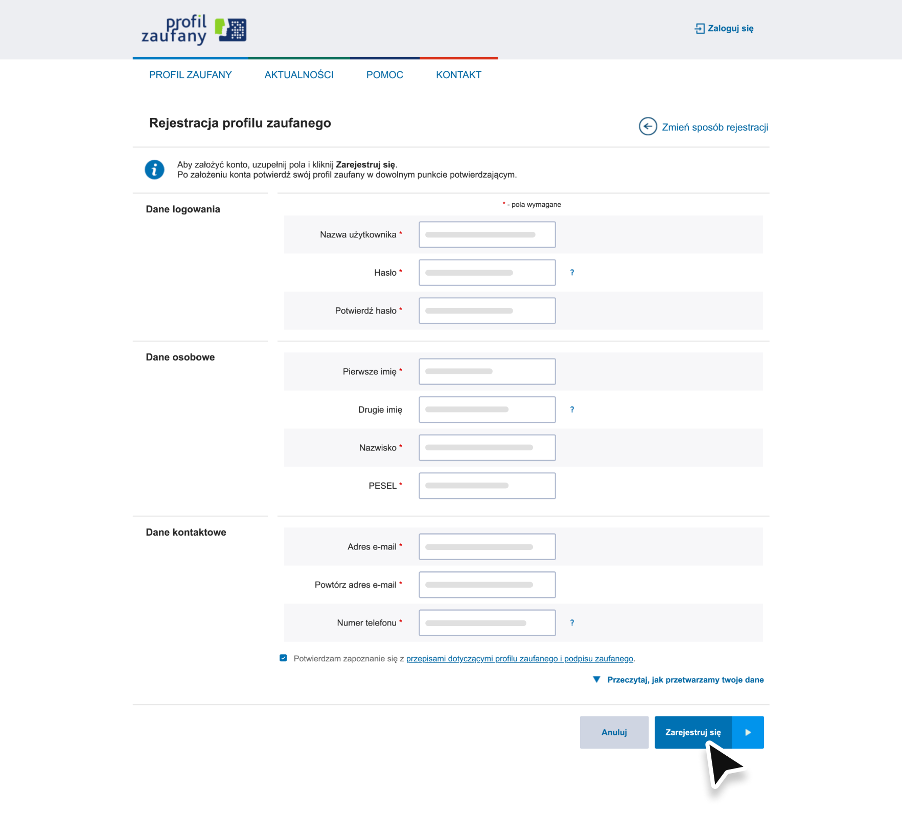 formularz online profil zaufany