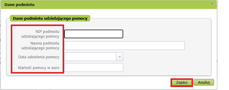 dane podmiotu udzielającego pomocy