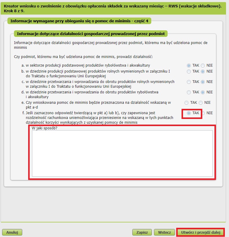 wniosek o wakacje od ZUS informacje o działalności 4