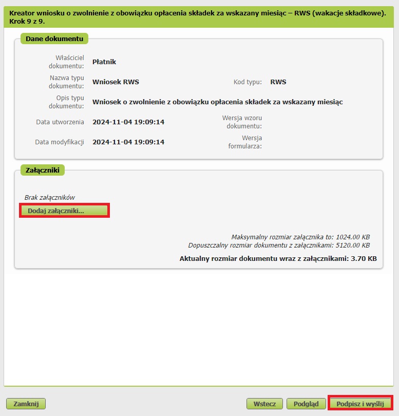 wniosek RWS załączniki