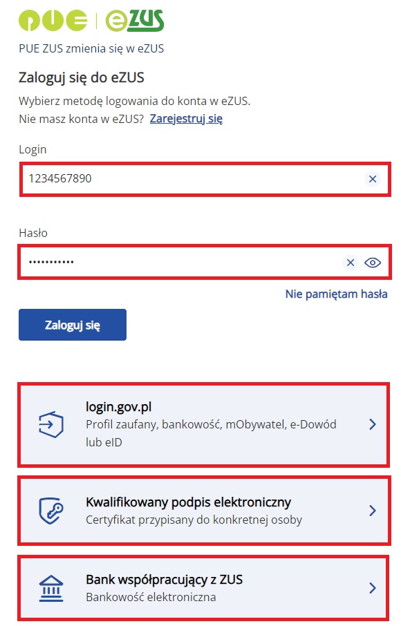 wakacje składkowe ZUS opcje logowania 