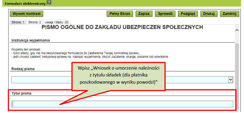 umorzenie z tytułu składek 2025 - tytuł pisma
