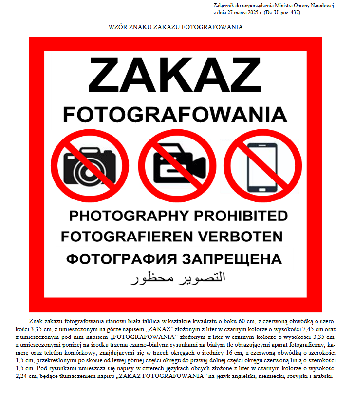 Zakaz fotografowania  obiektów w Polsce