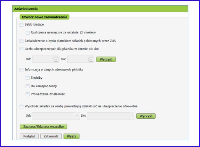 Samodzielne tworzenie zaświadczeń z danymi z ZUS